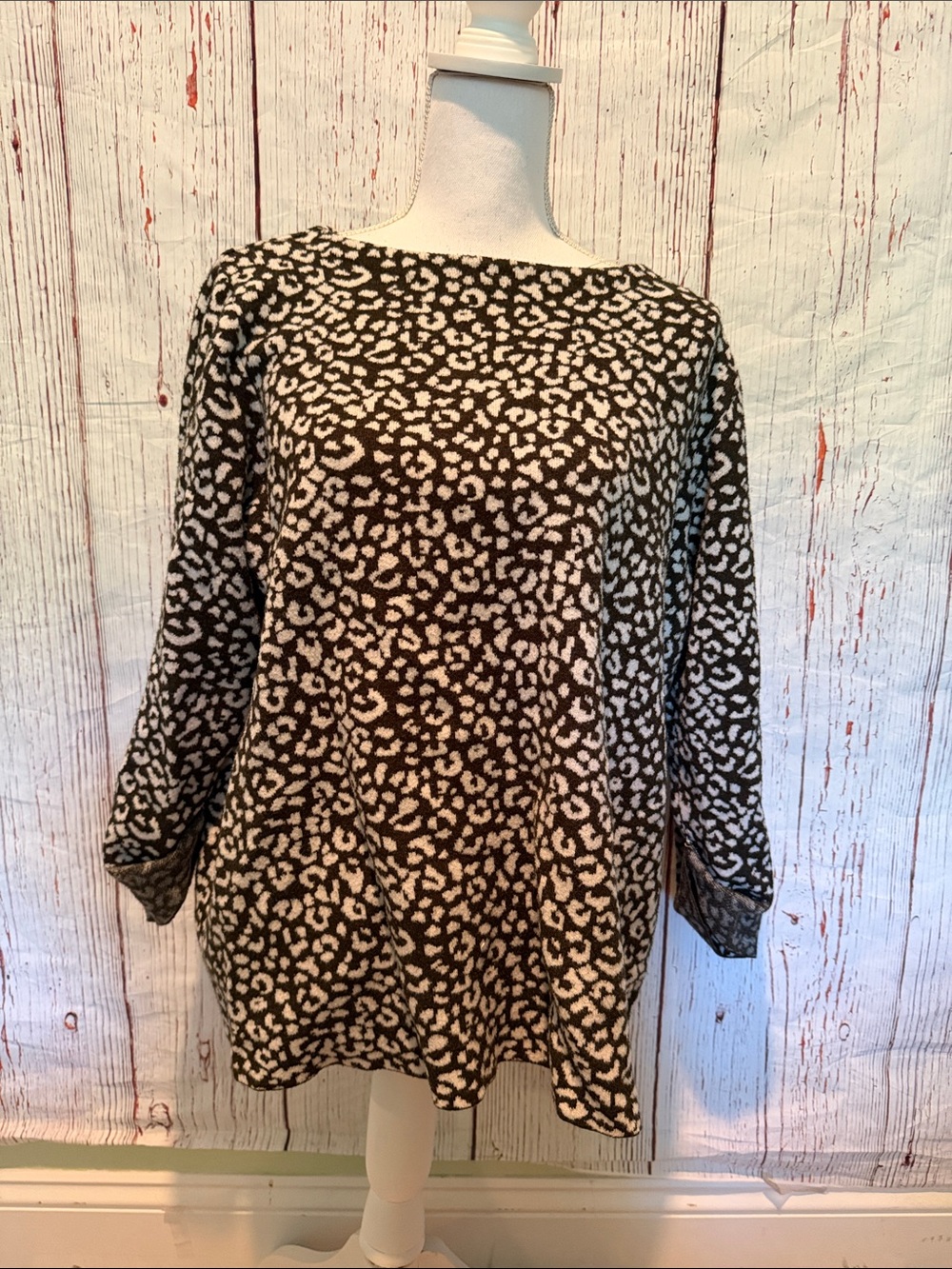 Cynthia Rowley Black & Cream Animal-Print Knit Tunic